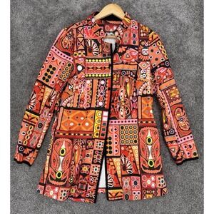 Retro 70s Style Patchwork Tapestry Coat Jacket Orange Boho Statement Small